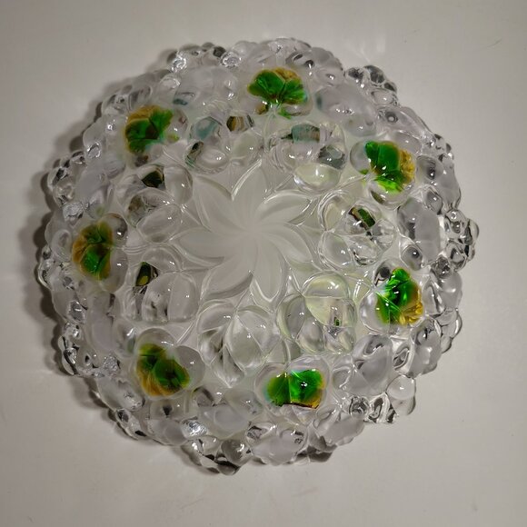 Studio Nova frosted art glass bowl with a green and amber leaf motif - Picture 6 of 8